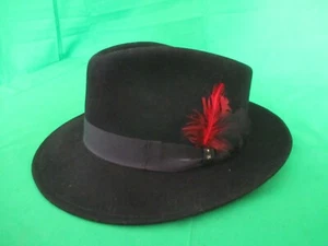 Stetson Avanti Collection Wool Felt Black Hat Fedora Size 7 1⁄/4 58 Red Feather - Picture 1 of 11