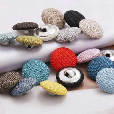 10Pcs Metal Round Buttons Linen Fabric Covered Shank Button DIY Sewing Crafts - Image 1 of 4