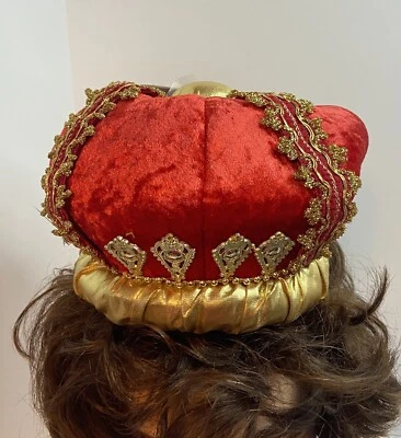 NUEVA CORONA ROYAL QUEEN PETITE DE ELOPE CON HORQUILLAS TERCIOPELO TRITURADO ROJO Y DORADO Foto 1 de 4