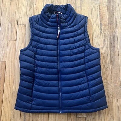 Tommy Hilfiger Mujer Talla XL Acolchado Negro Chaleco Verde Acolchado Cremallera Completa Chaqueta Foto 1 de 4