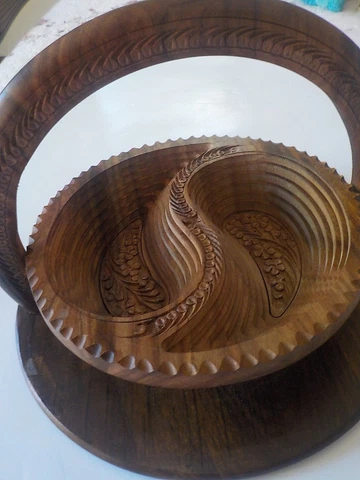 Multi-use collapsible wood basket, cheese platter & trivet paisley design Cover