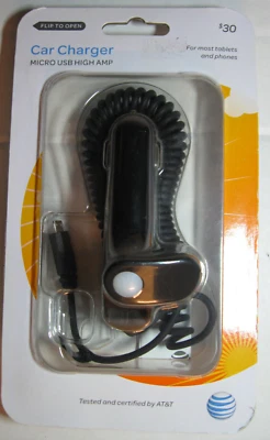AT&T Car Charger Micro USB High Amp for Most Tablets & Phones w' USB Port -NEW - Image 1 of 4