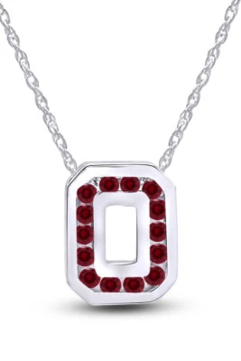 Pingente Ohio State Buckeye 18" colar simulado pedra preciosa rubi vermelho ouro 10K - Imagem 1 de 4
