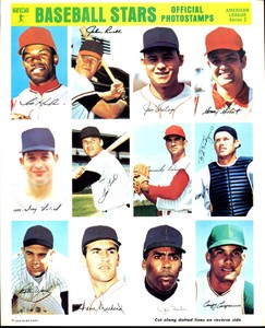 1969 MLB PHOTOSTAMPS UNCUT SHEET w/ BOOG POWELL