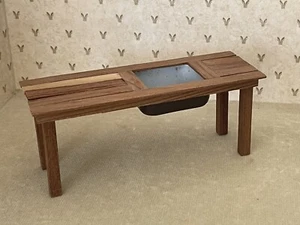 Dollhouse handmade wooden garden bench with plastic sink 1:12 scale - Picture 1 of 9