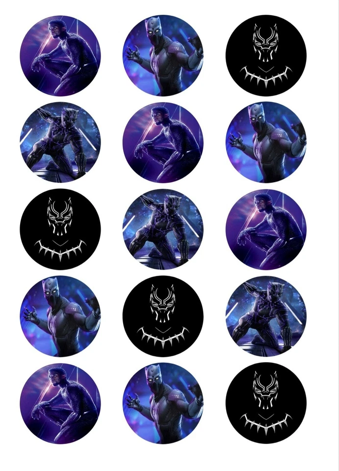 15 Black Panther Superhero Edible Wafer Paper Cupcake Toppers Cake PRE-CUT - image 1 of 1