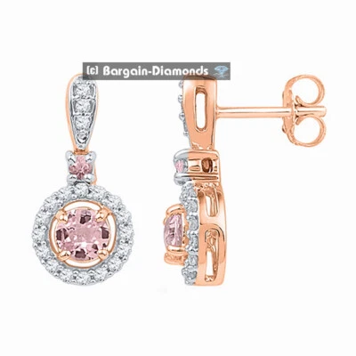 Ladies .84Ct Morganite .25Ct Natural Diamonds 10K Rose Gold Earrings 17x8.4mm - Image 1 of 4