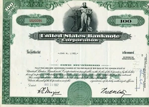 1967 UNITED STATES BANKNOTE CORP 100 SHARES STOCK CERTIFICATE LADY LIBERTY VIGN - Picture 1 of 1