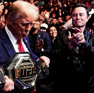 ELON MUSK ASISTE A LA PELEA DE LA UFC EN MSG mostrando cinturón de campeón - Foto brillante 4x6 - Imagen 1 de 1