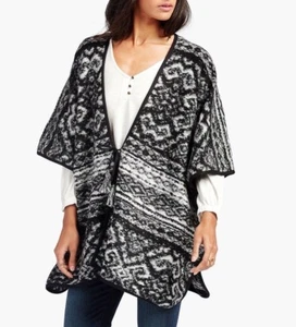 Lucky Brand Womens Blanket Cardigan Poncho Sweater One Size Black Multi $129 - Picture 1 of 8