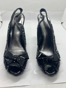 Nine West Women Shoes Illiana Black Tweed Slingback Platform Heels Sz 10.5 M - Picture 1 of 12