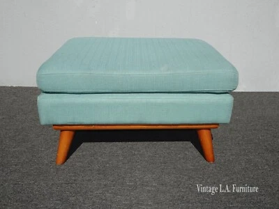 Reposapiés de banco otomano azul vintage de mediados de siglo Foto 1 de 4