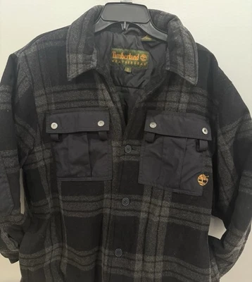 Timberland Plaid Fleece Overshirt Jacket Shacket Wool Blend - Mens Med Xyz - Image 1 of 4