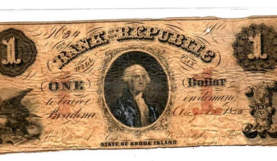 $1 "BANK OF THE REPUBLIC" (RHODE ISLAND) 1800'S $1 "BANK OF THE REPUBLIC" NICE!! - Image 1 of 3