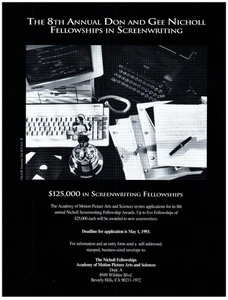 Anuncio impreso, 1993 Nicholl Fellowships Academy Movie Picture Guionwriting Awards - Imagen 1 de 1