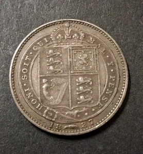 1887 Queen Victoria Jubilee Head Shilling Sterling Silver - Picture 1 of 2