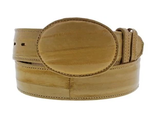 Cinturón de vestir occidental para hombre arena piel de anguila real cuero hebilla de rodeo talla 34-42 - Imagen 1 de 6