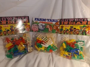 ORIGINAL TIM MEE PLASTICS VINTAGE LOT OF 3 sealed Bags Indians Cowboys Farm Yard - Picture 1 of 12