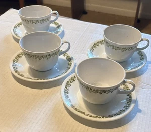 Vintage Corelle Spring Blossom Coffee Tea Cups With Saucers - Set of 4 - Picture 1 of 5