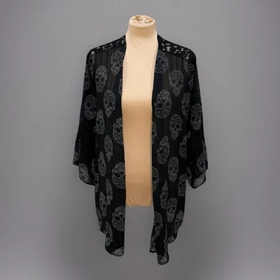 Hot Topic Calavera Transparente Kimono Encaje Ribete Gótico Grunge Fluido Capas Encubrimiento Talla L Foto 1 de 4