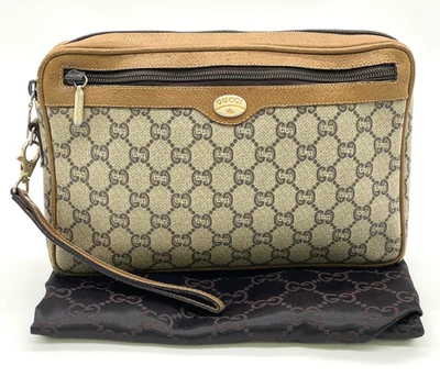 Auth Gucci GG Plus PVC Leather Beige Brown Clutch Bag W/Dustbag NS111077 - Image 1 of 4