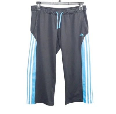 Vtg Adidas Capri Pants M Gray Blue Y2k 00's Track Three Stripe Pockets Low Rise - Image 1 of 4
