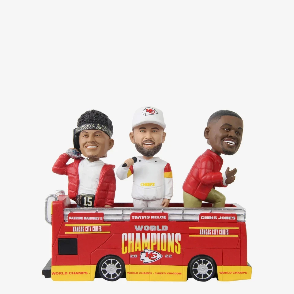 Patrick Mahomes Kelce Jones Kansas City Chiefs Super Bowl Parade Bus Bobblehead - Изображение 1 из 1