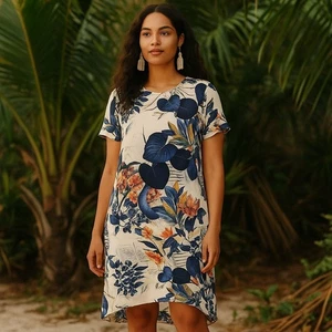 StyleWe Damen L Blumen Seiden Kleid Tropical Hi Low Kurzarm Tunika Midi Boho - Bild 1 von 10