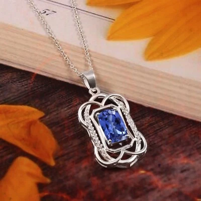 Ceylon Pastello Zaffiro Blu Cuscino Gemma 925 Argento Sterling Ciondolo Gioielli - Immagine 1 di 4
