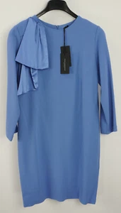 New Atos Lombardini Women's EU 46 XL Long Sleeve Baby Blue Crepe Bow Mini Dress - Picture 1 of 12