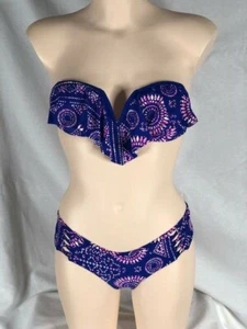 Damen Neu mit Etikett O'Neill Bikini 2-teiliges Set blau mehrfarbig Moxie V Rüschen Bandeau Swi - Bild 1 von 6