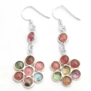 MULTI TOURMALINE Gemstone Earring 925 Solid Sterling Silver HANDMADE Jewelry - Picture 1 of 6