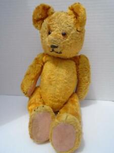 Vintage Golden Straw Filled Sound Box Growler Jointed Teddy Bear Doll Toy