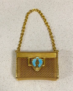 Vintage First Communion Rosary Necklace & Gold Mesh Trinket Purse Pouch Box - Picture 1 of 13