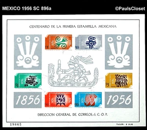 MEXICO 1956 SC 896a CENTENARY OF 1ST POSTAGE STAMPS UNG IMPERFORATE WM300 VFINE - Picture 1 of 2