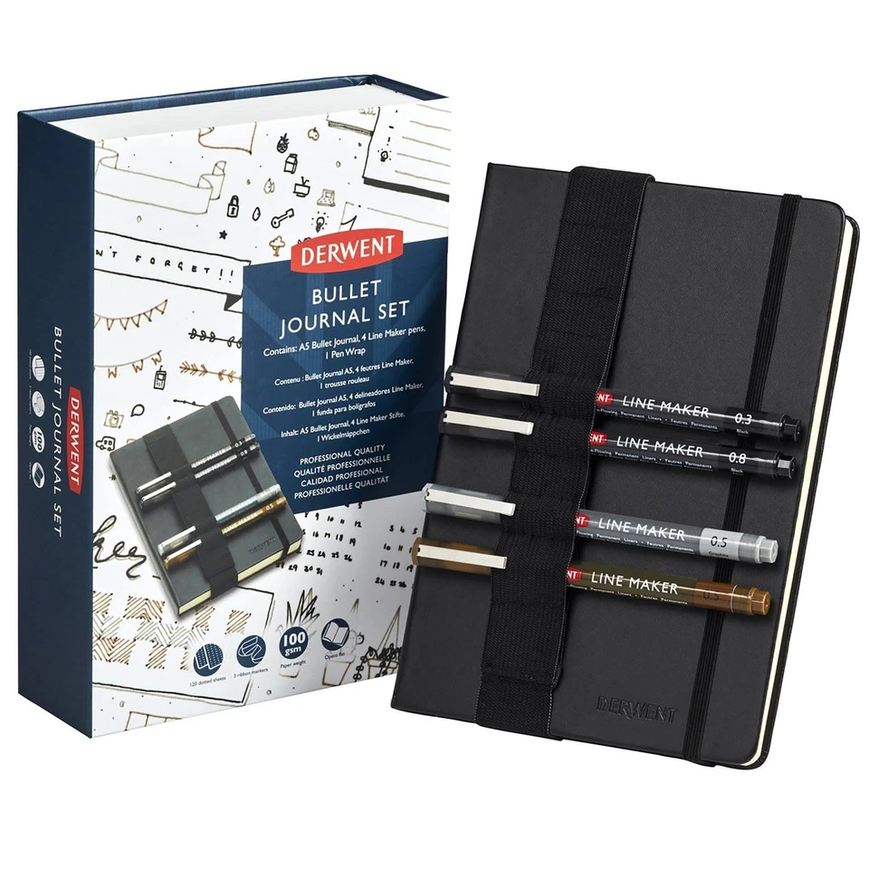 NUEVO Juego de marcadores de línea de diario punteado de bala Derwent A5 Foto 1 de 3