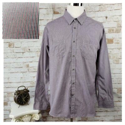 Haggar Life Khaki Mens Size XXL Slim Fit Red/Blue Micro Check Button Down Shirt - Image 1 of 4