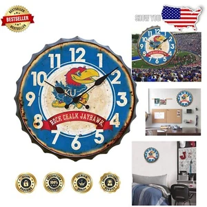Garnet and Gold Kansas Jayhawks Fun Bottle Cap Clock – Perfect Gift for Fans - Picture 1 of 10