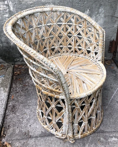 Vintage Mid Century Peacock Armchair Spun White Wicker Rattan Cane Throne Chair Cover