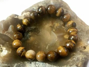 Mens Bracelets Natural Gemstone Brown Tiger Eye Bracelet 12mm beads  - Picture 1 of 1