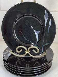 Mikasa Galleria Opus Black Set Of 6 Saucers 6 1/2" Japan - Picture 1 of 12