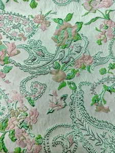 GREEN PINK Floral Paisley Brocade Fabric (60 in.) Sold By The Yard - Picture 1 of 1