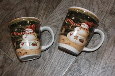 ¡PAR! ¡Adorables tazas de té calientes de cacao de café de invierno muñeco de nieve! 12 OZ. Gres en muy buen estado Foto 1 de 4