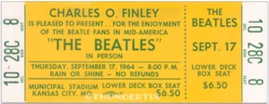1 BEATLES UNUSED FULL CONCERT TICKET 1964 Kansas City, MO laminated reprint yel - Picture 1 of 1