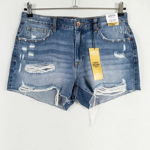 Ariya Jeans Shorts Juniors Missy 13/31 Blue Curvy Mid Rise Short Denim Cut Off - Picture 1 of 9