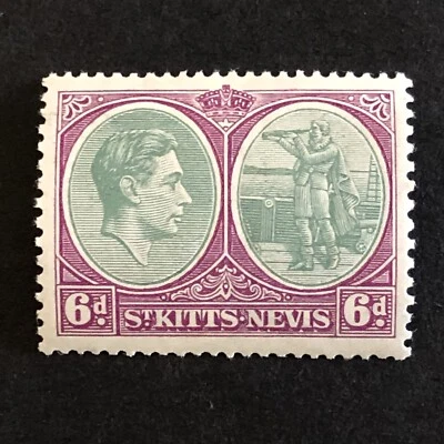 St KITTS & NEVIS 1938-6d STAMP-SIXPENCE -KING GEORGE VI - Sg KN 74-MH - Image 1 of 3