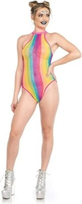 Body halter a rayas Leg Avenue para mujer, arco iris, talla única Foto 1 de 2