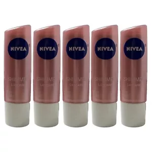 5 Pack Nivea Shimmer Lip Care 0.17 oz Shea Butter Pearl Silk Tinted Pink SEALED - Picture 1 of 9