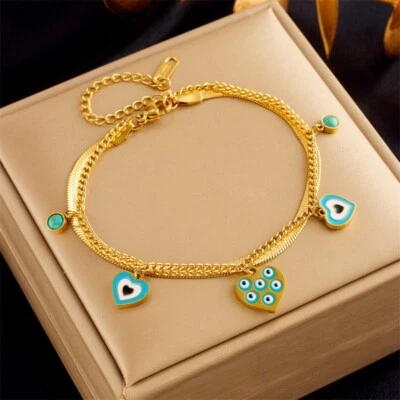 Luxus Edelstahl  Damen  Armband 18K vrergoldet  Nazar Boncuk böses Auge Gelbgold - Bild 1 von 4