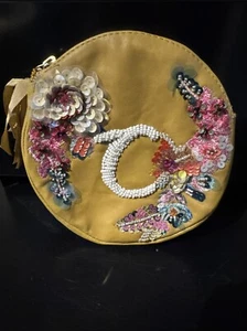 Anthropologie Anna Harlow Russo Mustard Initial C Zipped Pouch BOHO Round - Picture 1 of 16